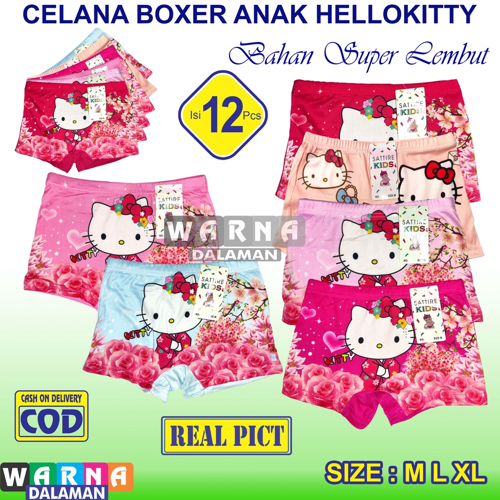 12 Pcs Celana Boxer Anak Perempuan Gambar Kartun Celana Dalam Boxer Karakter Bahan Super Lembut | WARNA DALAMAN