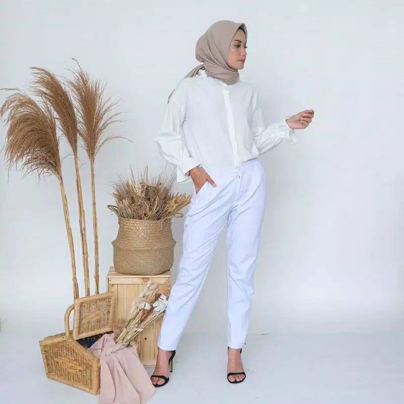 Bisa COD BAGGY PANTS Latte beige nude maroon ivory Dusty pink white moss Tamolivia B7T7