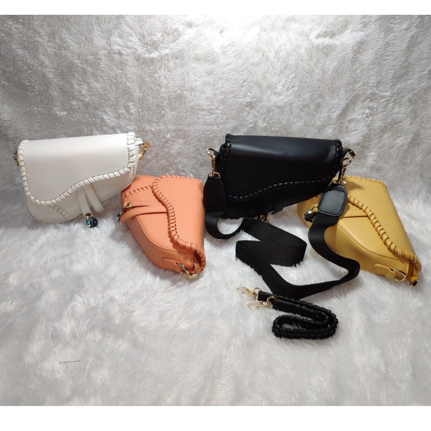 BJ81058 - BEIGE/BLACK/ORANGE/YELLOW - TAS SLEMPANG SLINGBAG CROSS JINJING TOTEBAG HANDBAG TAS WANITA FASHION IMPORT MODIS ELEGAN ASIMETRIS KEKINIAN TERMURAH TERLARIS TERBARU BAGSTORE JAKARTA TAS BATAM GT1058