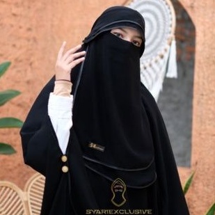 CADAR BANDANA PONI FLAP HIDDEN EYES DUA DOBEL LAYER SIFON JETBLACK ||  NIQAB TALI LONG YAMAN VEIL KR