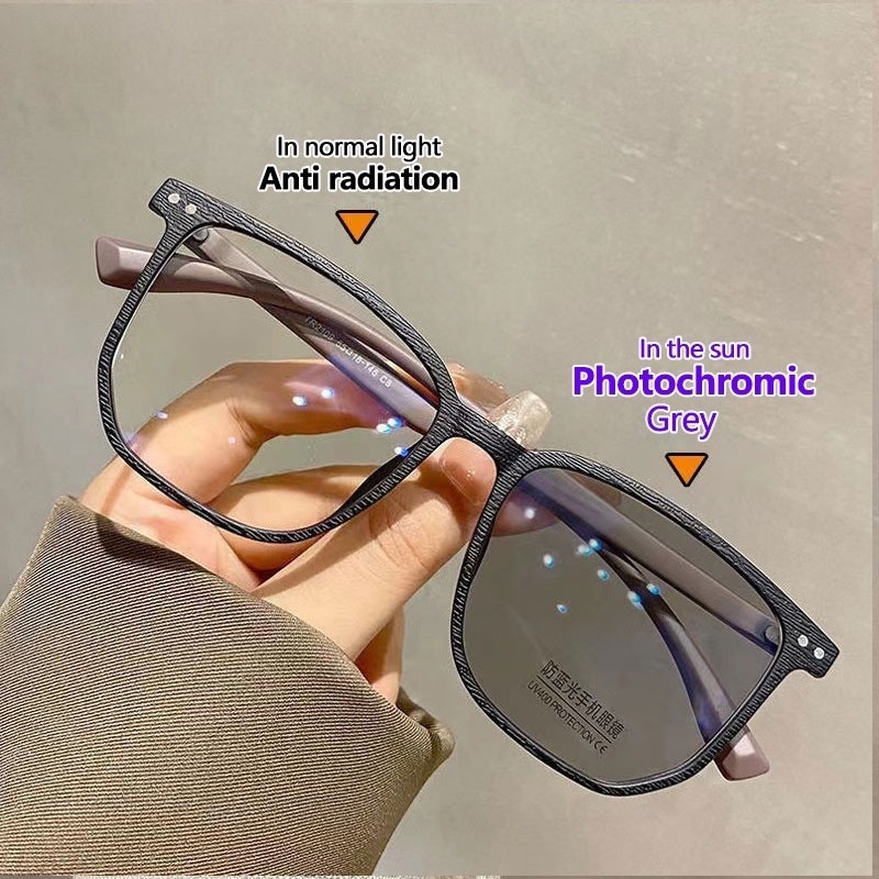 (YUZHU) Kacamata Lensa Fotochromic Anti Blue Light Berubah Warna Gaya Retro