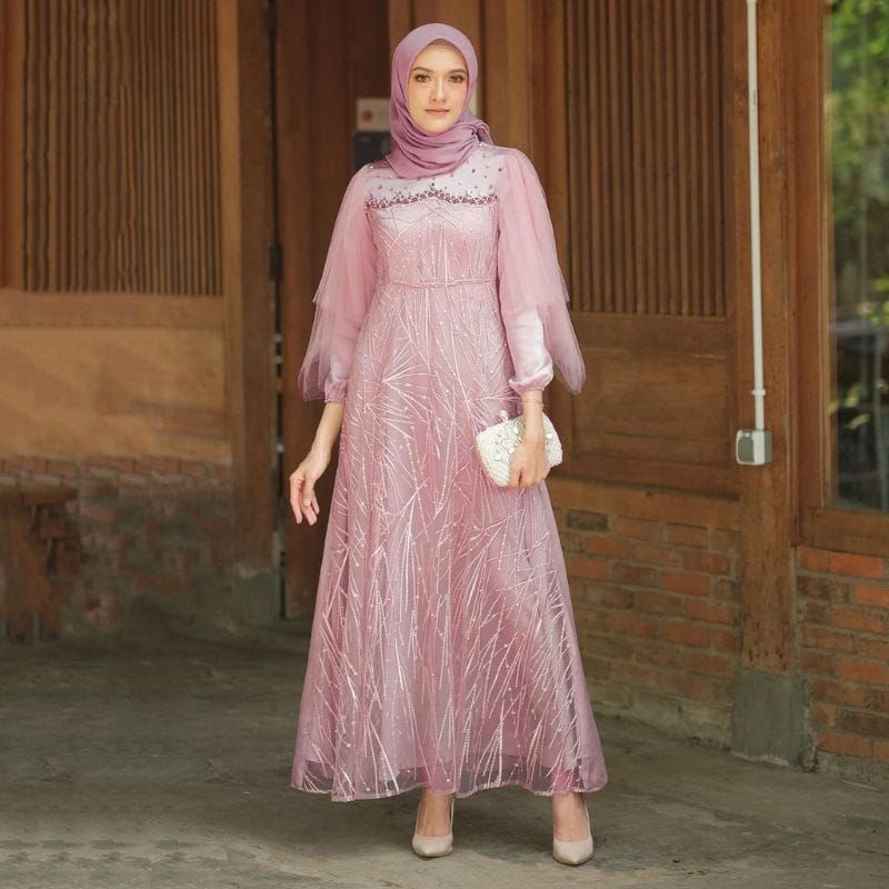 LUNA DRESS BRUKAT KEKINIAN - GAMIS KONDANGAN POLOS - SERAGAM BRIDESMAID - GAMIS BROKAT TILLE