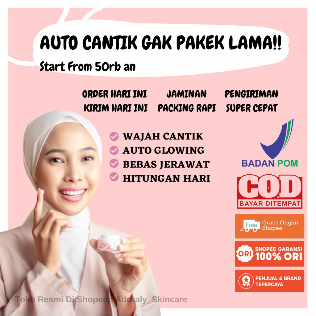 Adoraly Skincare Ori Skincare Wanita Glowing BPOM Penghilang Jerawat Cream Whitening Pemutih Wajah