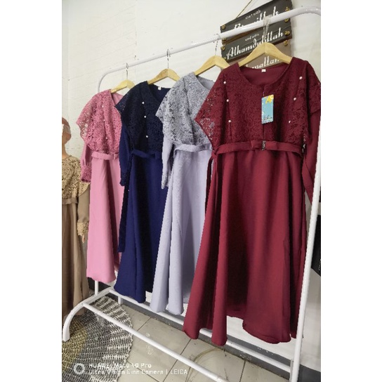 gamis anak terbaru brukat nadine dress set kerudung umur 4-12 tahun