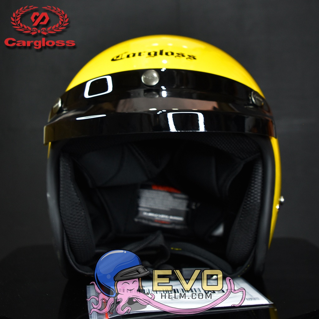 HELM CARGLOSS ORIGINAL CFM RETRO ARMY HALF FACE - EXOTIC YELLOW METALIC + KACA DATAR