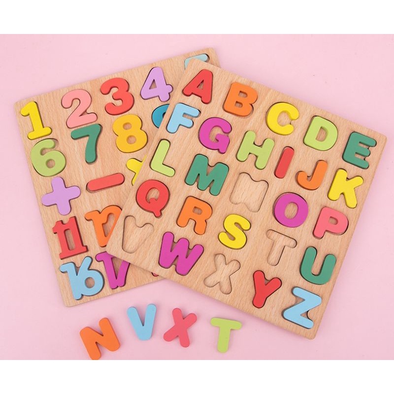 Puzzle kayu jigsaw number & alphabet / wooden toys puzzle 3D