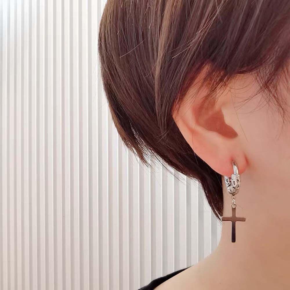 Mxbeauty Anting Hoop Pria Hiphop Untuk Wanita Cross Hollow Out Bulat Naga Stud Earrings