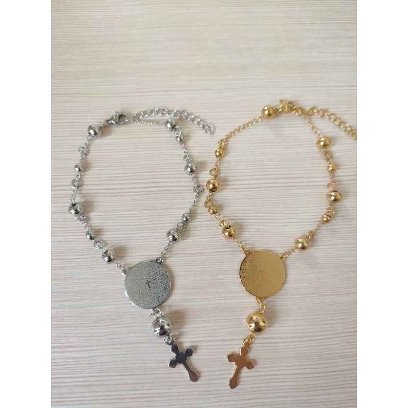 Gelang Tangan Salib Titanium gelang rohani gold dan silver A2