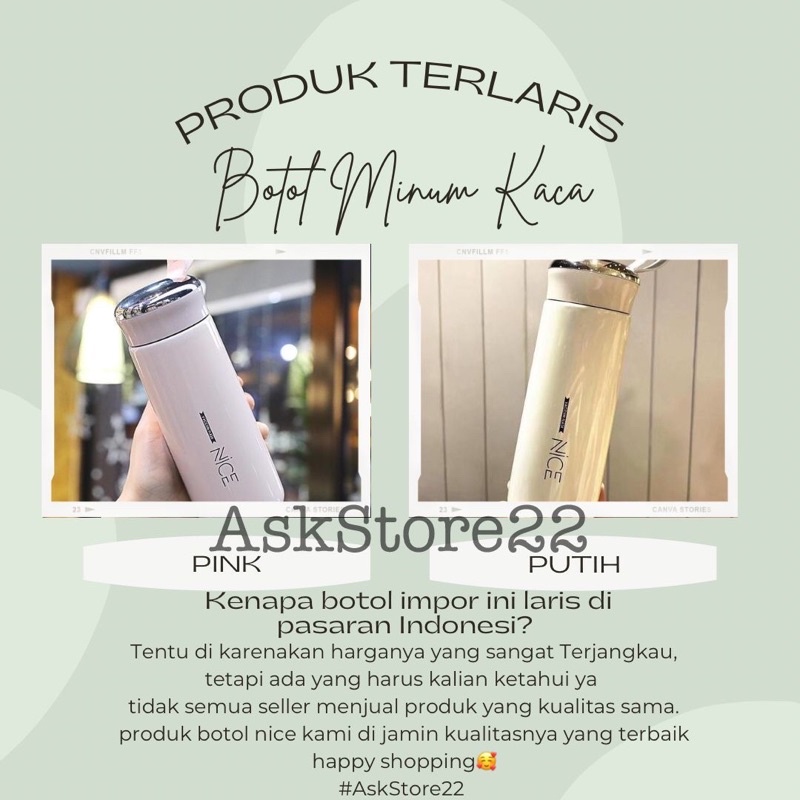 Botol Minum Termos Kaca Tumbler Bening Murah Nice 400ml