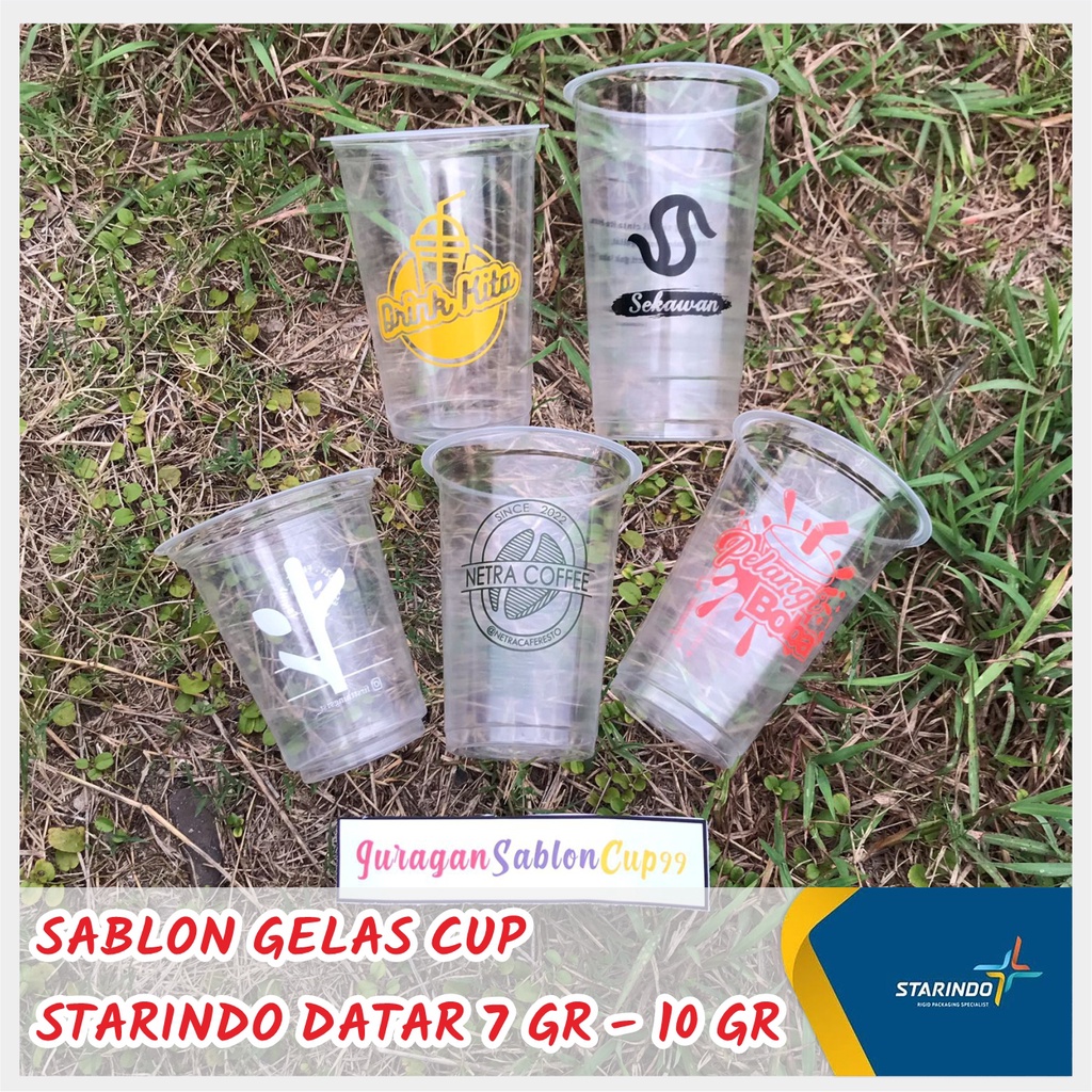 Gelas Cup Plastik Sablon Starindo Datar Ukuran 12 14 16 18 22 Oz