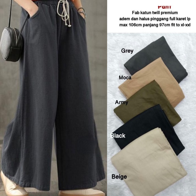 Celana Kulot Wanita Swis Palazzo Pants Katun Twill Stretch