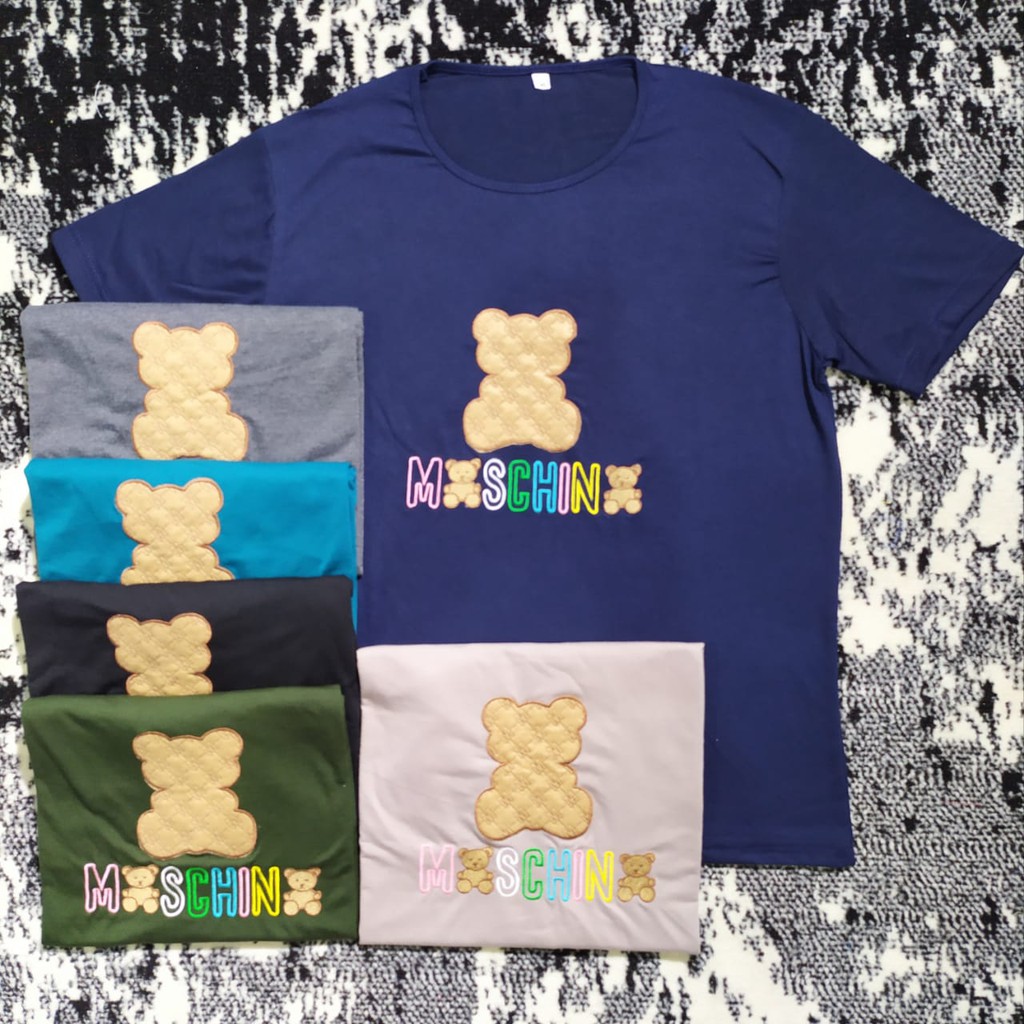 Kaos Atasan Wanita Oversize atau Jumbo Gambar Moschin0 di Bordir LD : 110cm