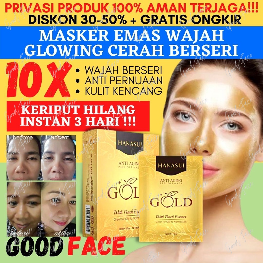 MASKER WAJAH NATURGO MASKER GOLD HANASUI BPOM PEMBERSIH WAJAH FACE MASK ANTI AGING PENGHILANG KOMEDO PERAWATAN KECANTIKAN