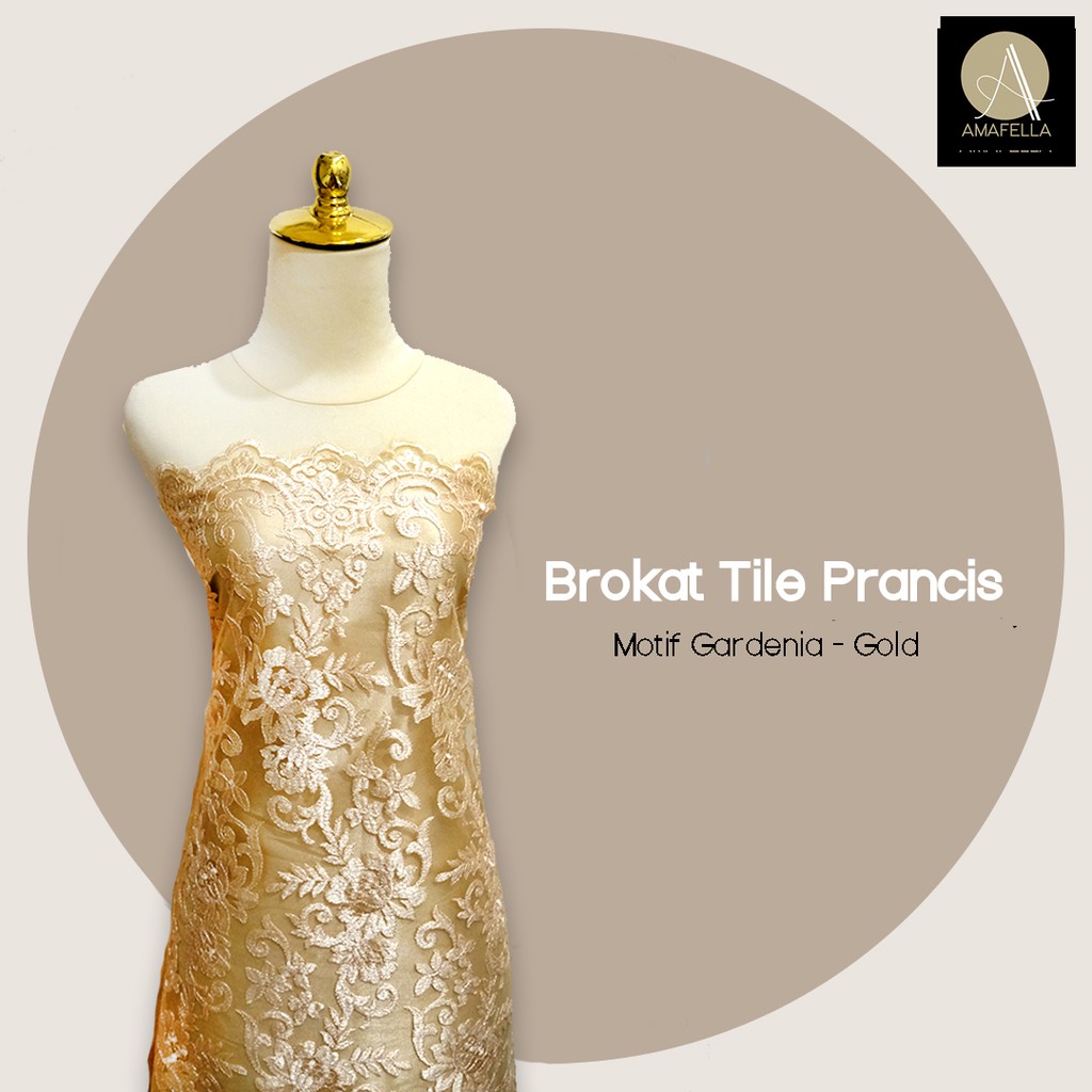 1/2 meter Kain Brokat Tile Prancis Bahan Kebaya Motif Gardenia