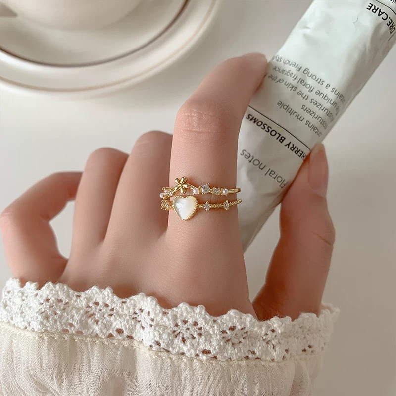 YEEZII Cincin Emas Kristal Opal Bentuk Hati Untuk Wanita