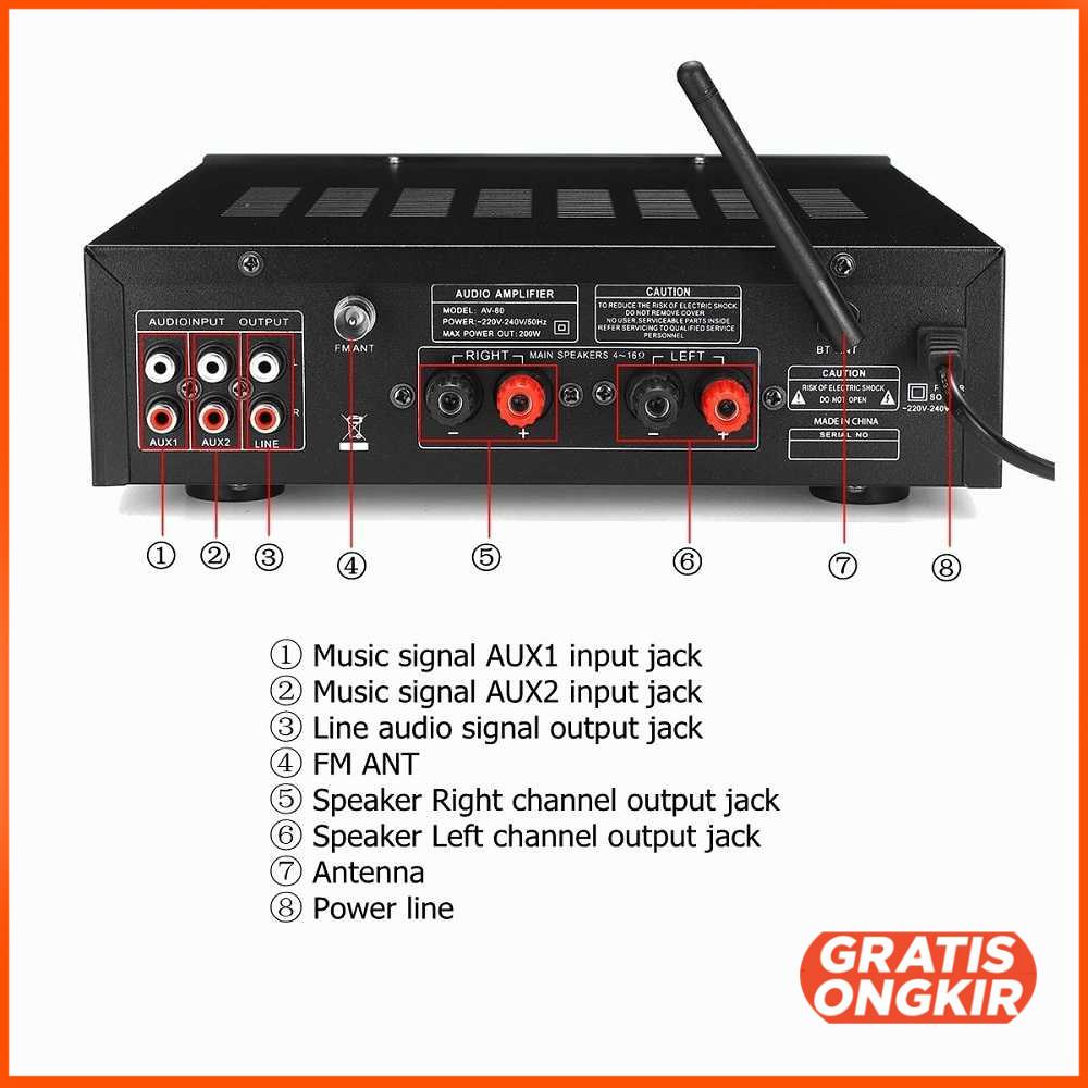 Audio Amplifier Bluetooth EQ Karaoke FM Radio 2000W - AV-80