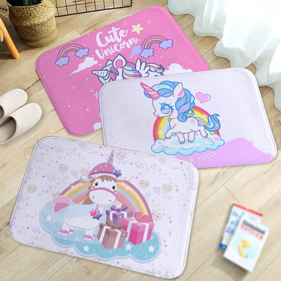 Karpet Alas Lantai Dengan Bahan Anti Slip Dan Gambar Kartun Unicorn