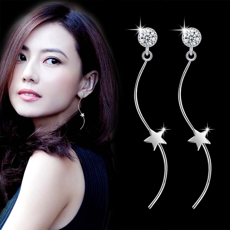 Anting Perak 925 Wanita Bulat Pentagonal Perhiasan Fashion