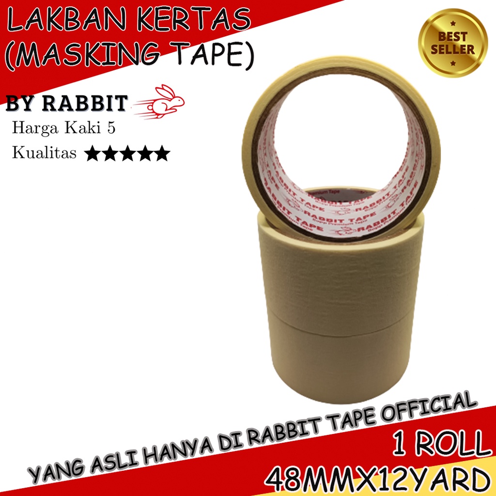 

Lakban Kertas RABBIT TAPE 2 inch x 12 Yard / Masking Tape 48mm x 12 Yard