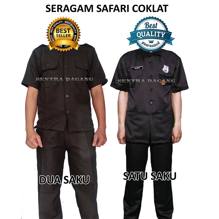 Seragam safari COKLAT Baju safari Setelan safari security safari satpam Safari Lengan pendek coklat