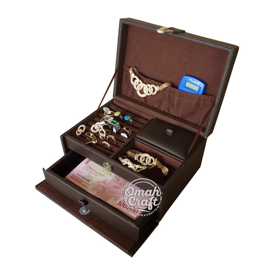 COKELAT FULL - Kotak Perhiasan Emas dan Aksesoris Cincin Gelang Kalung Jewelry Box Accesories