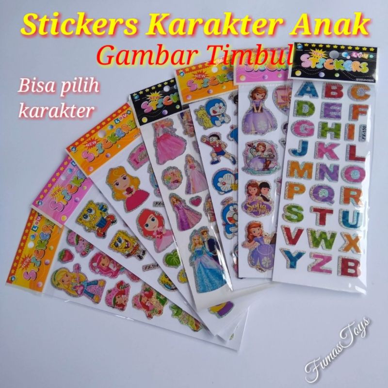 STICKER KARAKTER ANAK GAMBAR TIMBUL / MAINAN GAMBAR TEMPEL ANEKA KARAKTER ANAK / STIKER HOLOGRAM