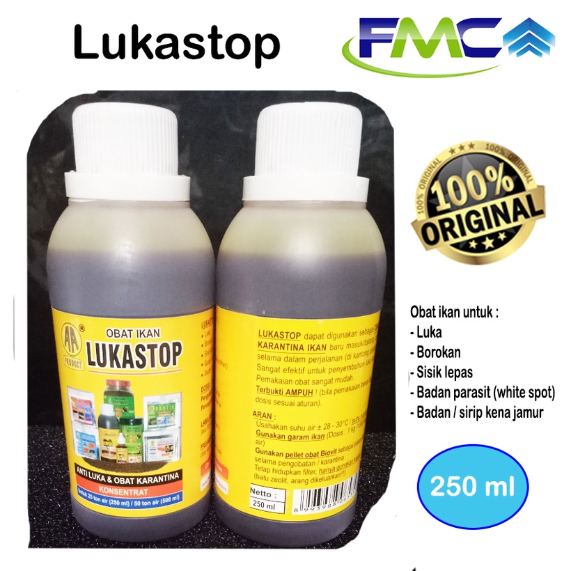 Lukastop 250 ml Obat Ikan Hias Luka Parasit Jamur Karantina Sisik Rusak Sobek Botol Besar Original Perawatan Cupang Guppy Arwana Louhan Koi Koki Discus Chana dan lain lain Kebutuhan Aquarium Aquatic