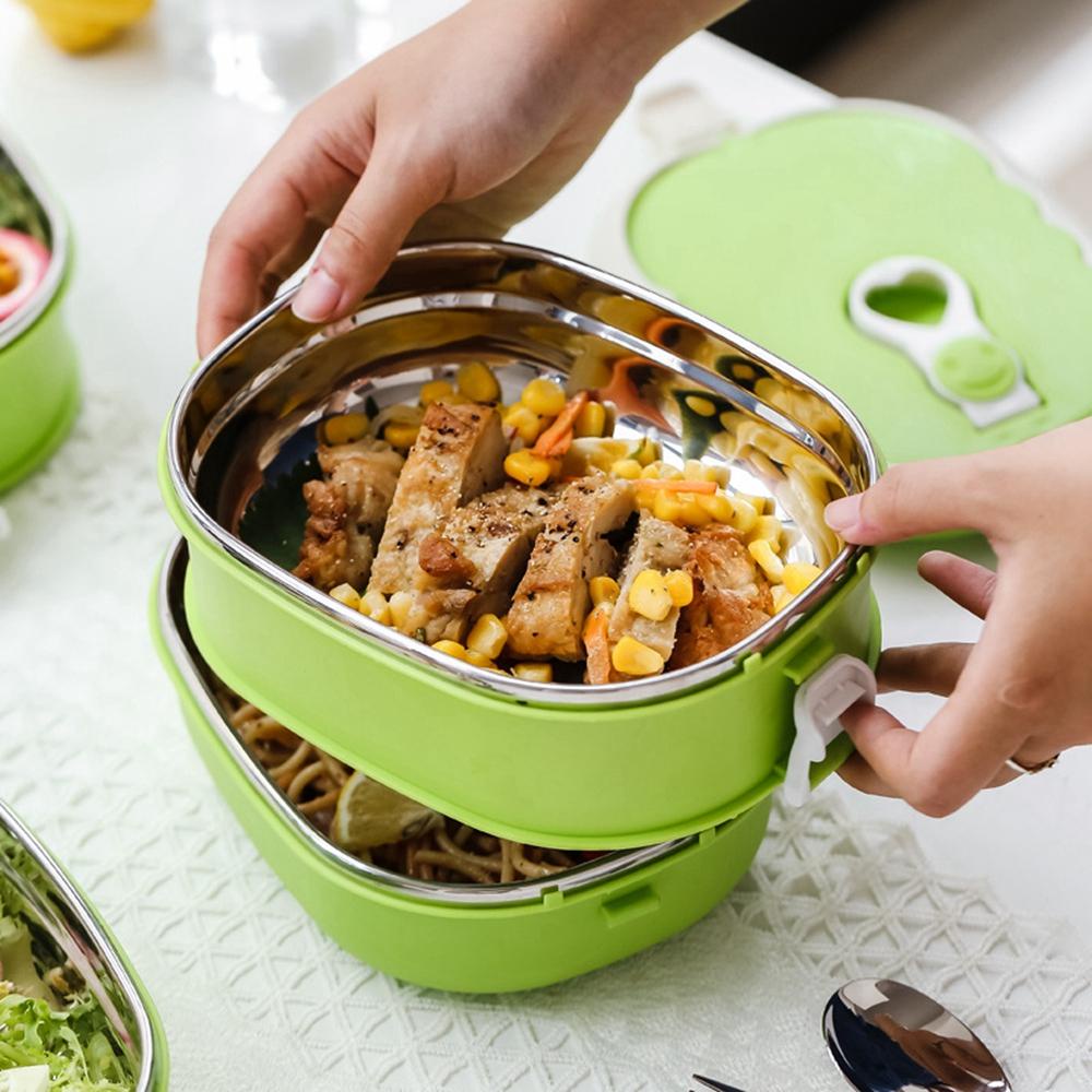 【 ELEGANT 】 Lunch Box Portable Untuk Anak Dewasa Sekolah Piknik Double Layer Kotak Penyimpanan304Sstainless Steel Tableware