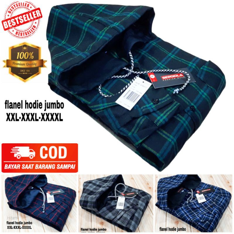 COD kemeja flanel hoodie jumbo pria lengan panjang premium / size XXL-XXXL-XXXXL