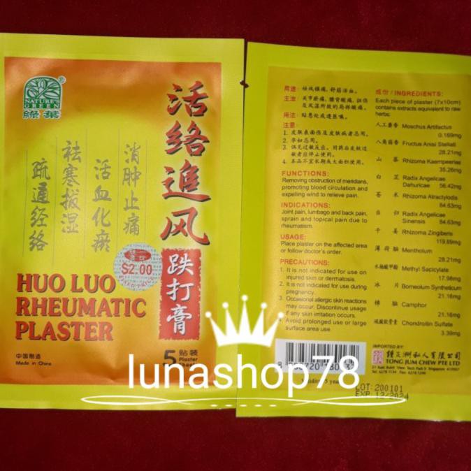 

Ready Oke] Koyo Plester Rematik Nature'S Green Huo Luo Rheumatic Plaster Isi 5