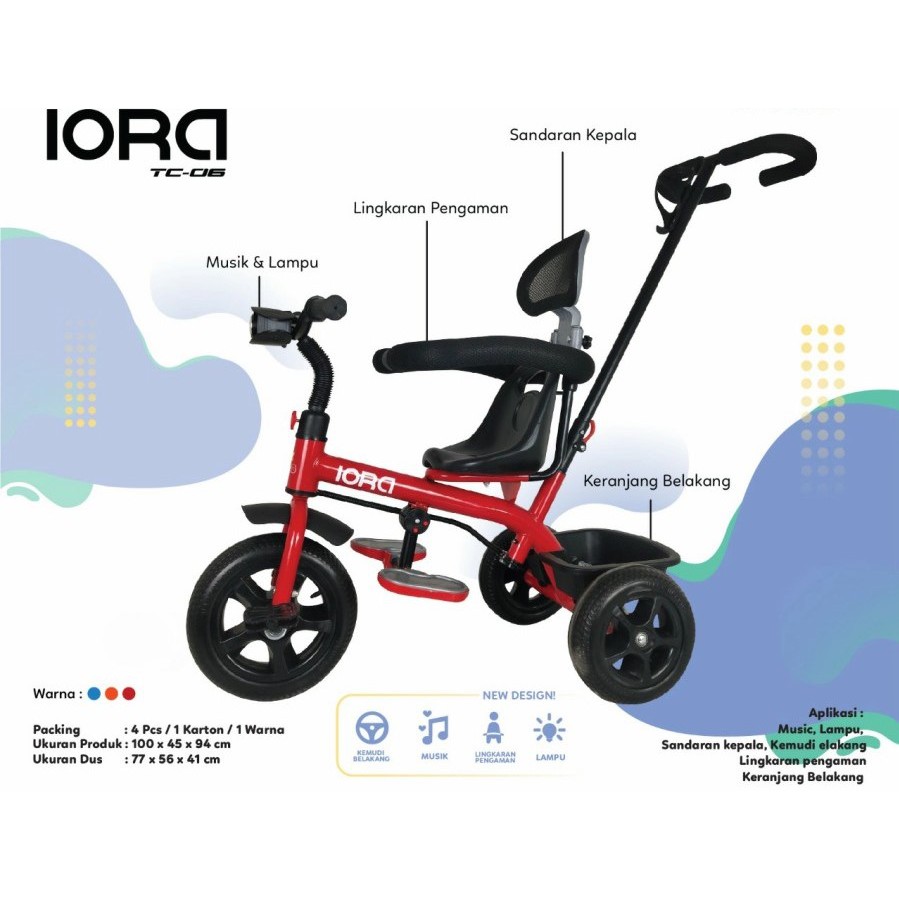 Sepeda Anak Roda 3 Tricycle PMB IORA TC06 Sepeda Roda Tiga