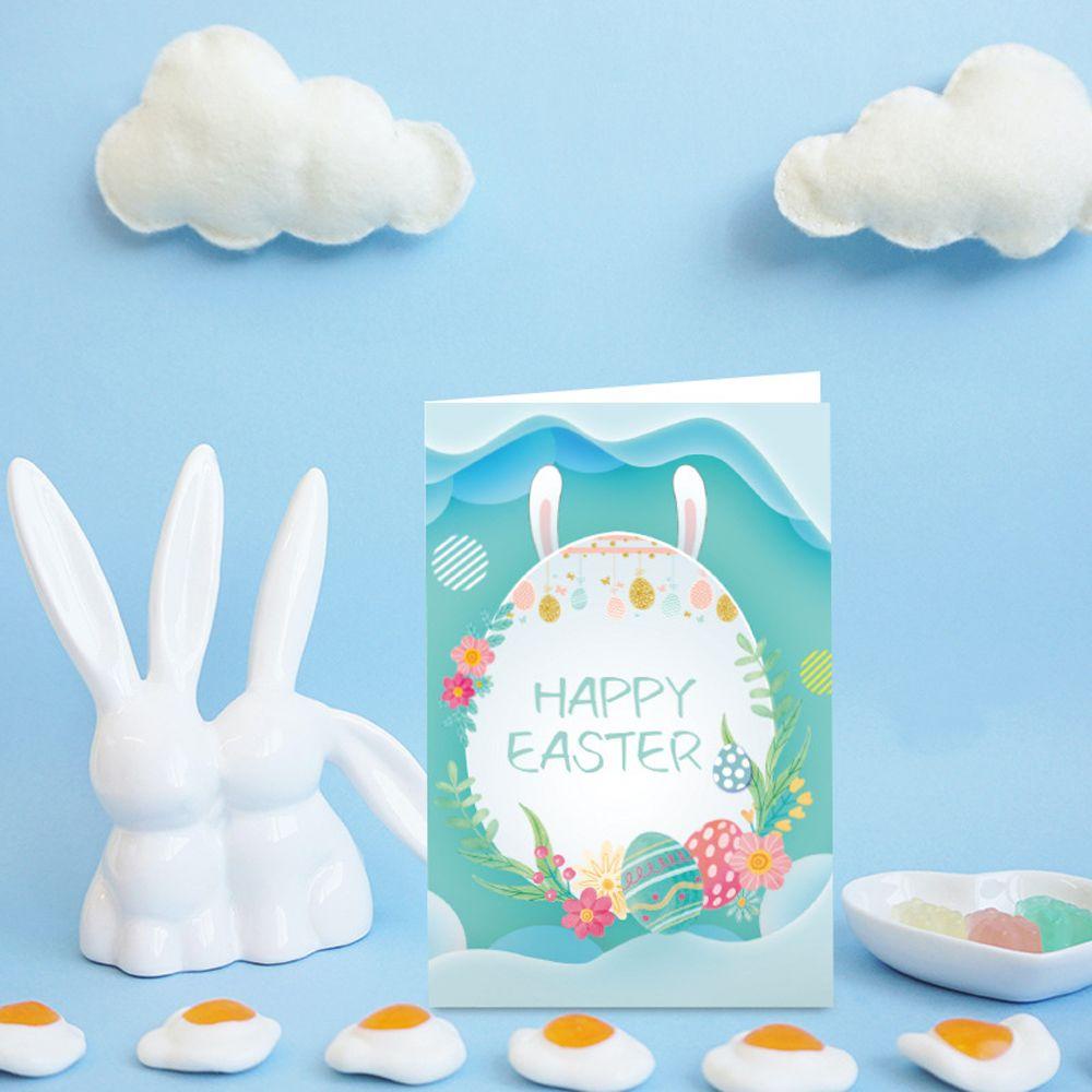 R-flower 6PCS Kartu Ucapan Paskah Happy Easter Rabbit Telur Paskah Paper Card