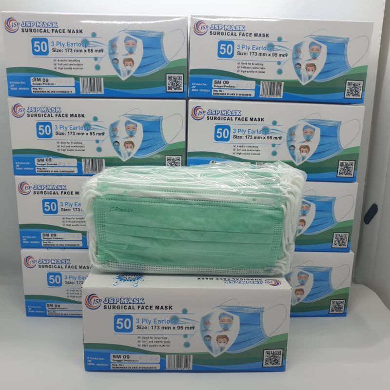 MASKER JSP CANTOL/EARLOP WARNA HIJAU ISI 50 PCS FREE 5 KONEKTOR MASKER