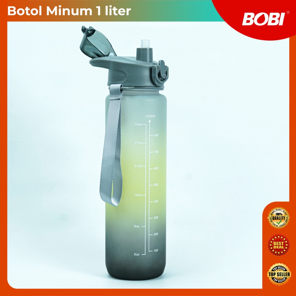 Botol Air Minum Motivasi 1 Liter kode 268-1 / Botol Viral 1 Liter Warna Gradasi / Botol Minum + Sticker Lucu Bobi