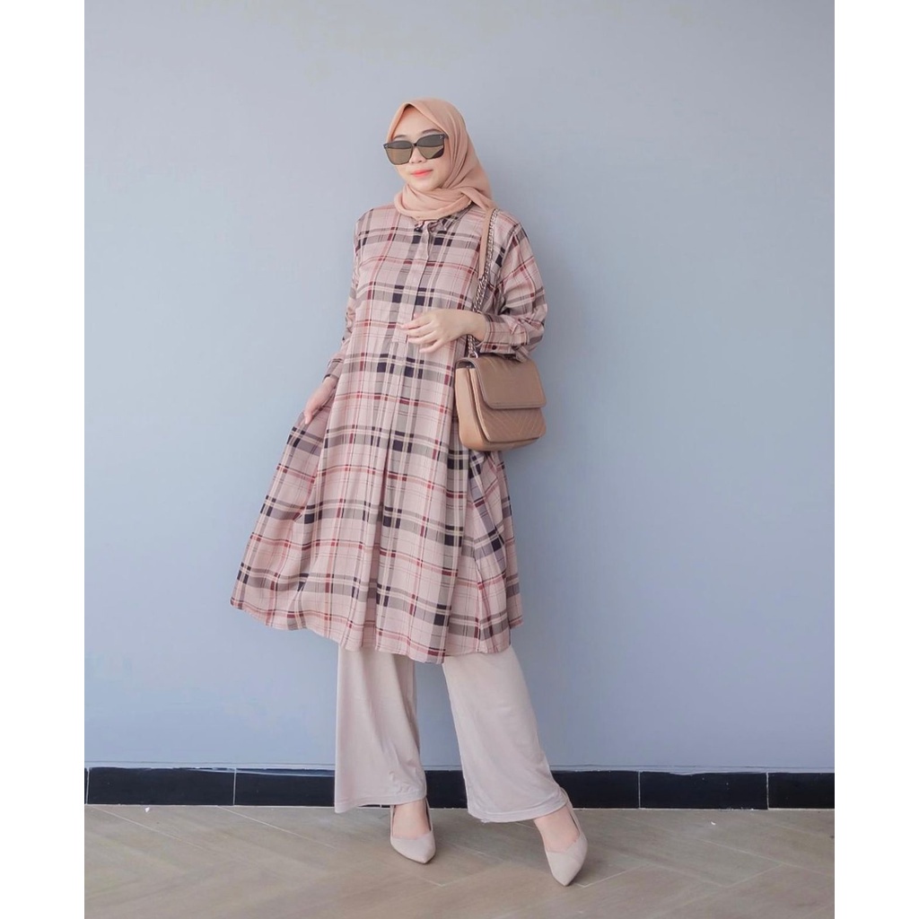 HASNA TUNIK RAYON MOTIF KOTAK KOTAK / TUNIK RAYON BUSUI / LONG TUNIK / TUNIC RAYON / ATASAN BUSANA M