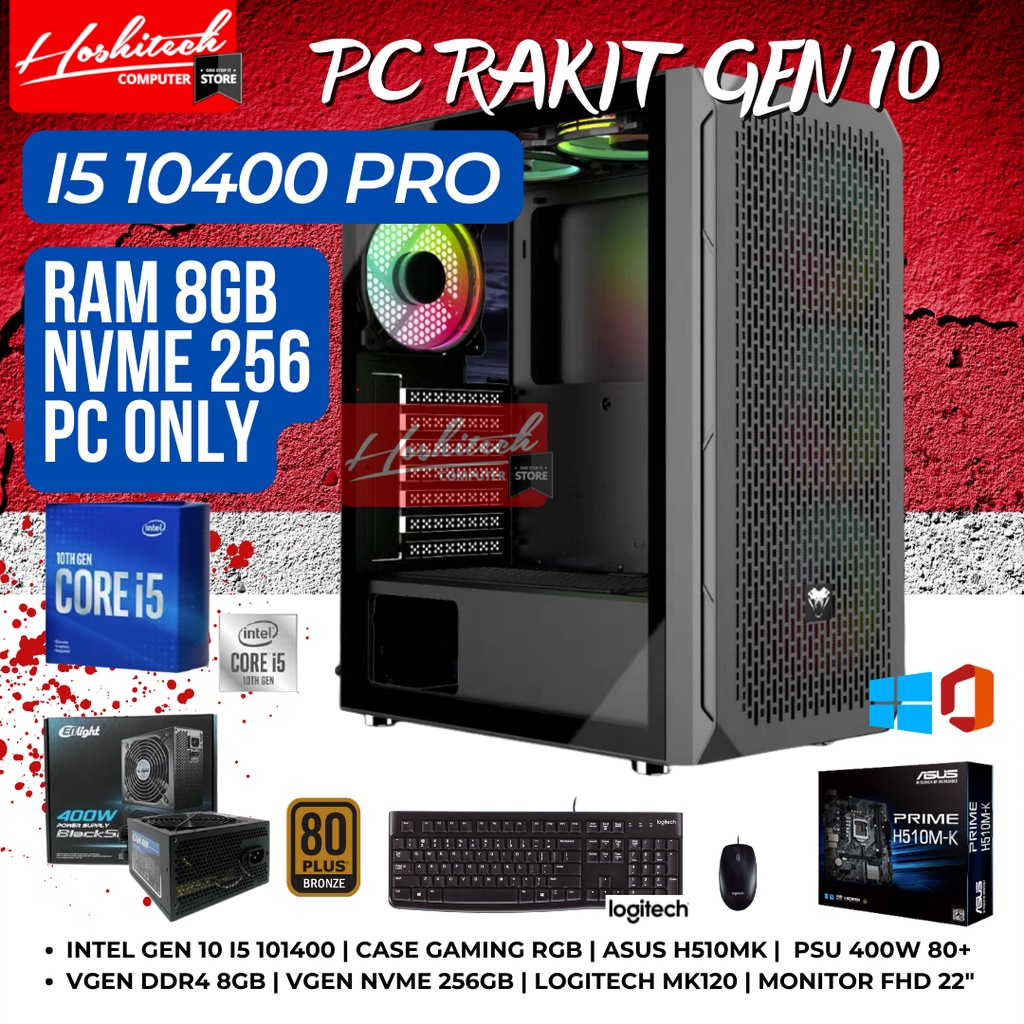 PC RAKITAN i5 GAMING RENDER PRO 10400 RAM 16GB NVME 256GB RX580 8GB