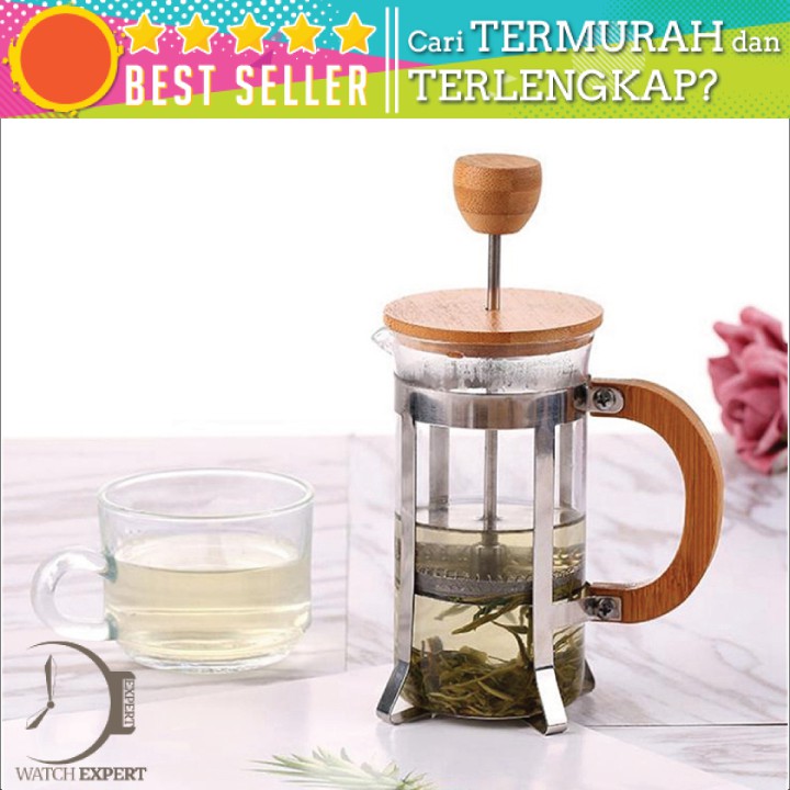 BAYAR DI TEMPAT French Press Coffee Maker Pot Gagang Kayu 350ml - Transparent