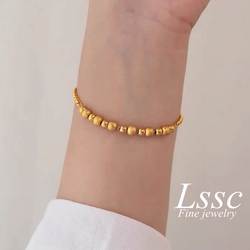 Gelang Titanium Manik Beruntung Emas 18K Cantik Anti Karat Perhiasan Aksesoris Wanita