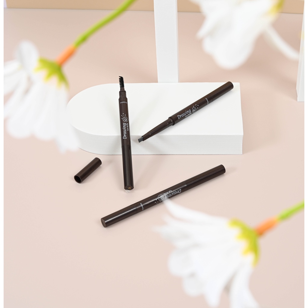 2 in 1 Pensil Alis Anti Air Putar Otomatis Eyebrow Pencil dengan Sikat Alis