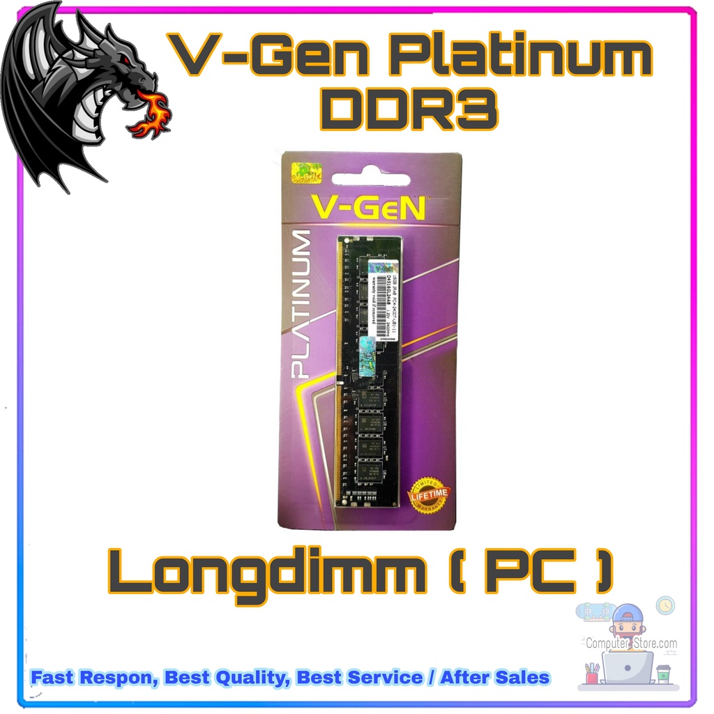 Ram PC Longdimm V-GeN DDR3 2GB 4GB 8GB PC1333 / 10600 Mhz PC1600 12800 Mhz V Gen Memory Untuk CPU Vgen Lifetime Warranty