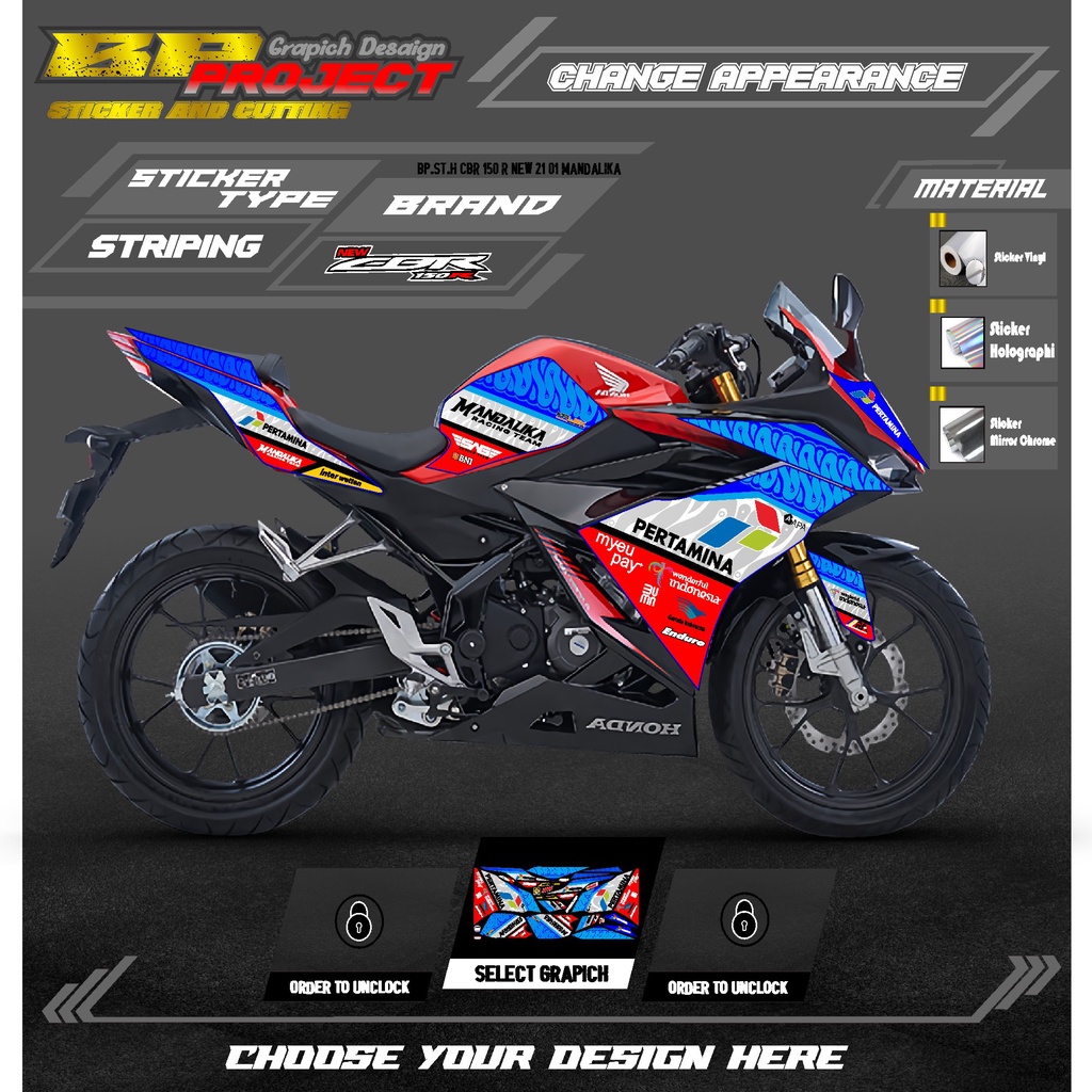 Sticker Striping All New CBR 150 R 2021 MANDALIKA-Stiker Striping MOTOR CBR150R 2021 BP.01