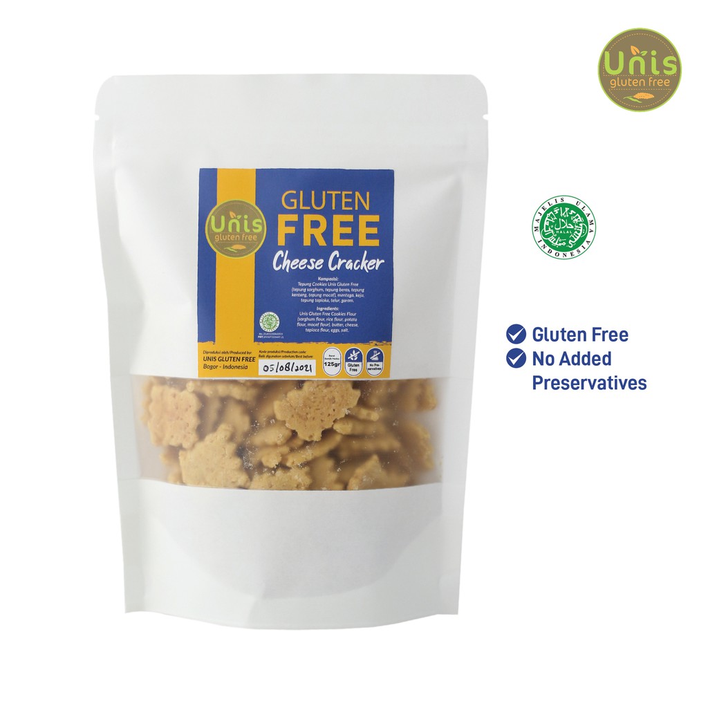 

Unis Gluten Free, Cheese Crackers Cookies Bebas Gluten, White Sugar Free 125 gram