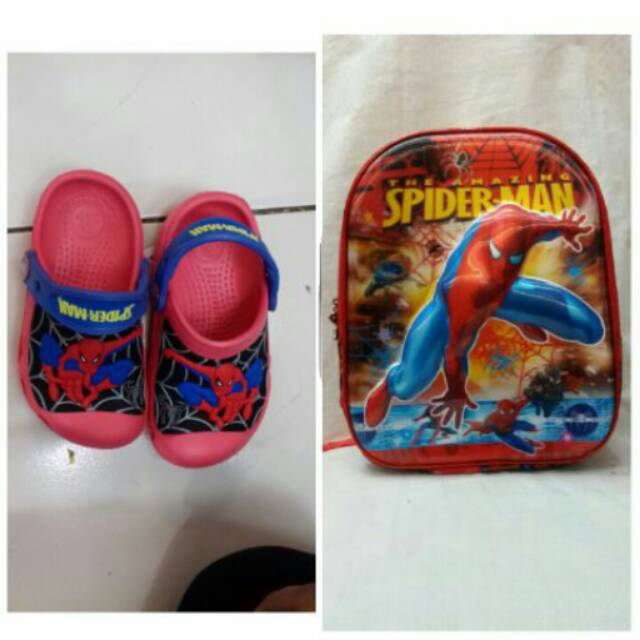 Tas set sandal crocs spiderman