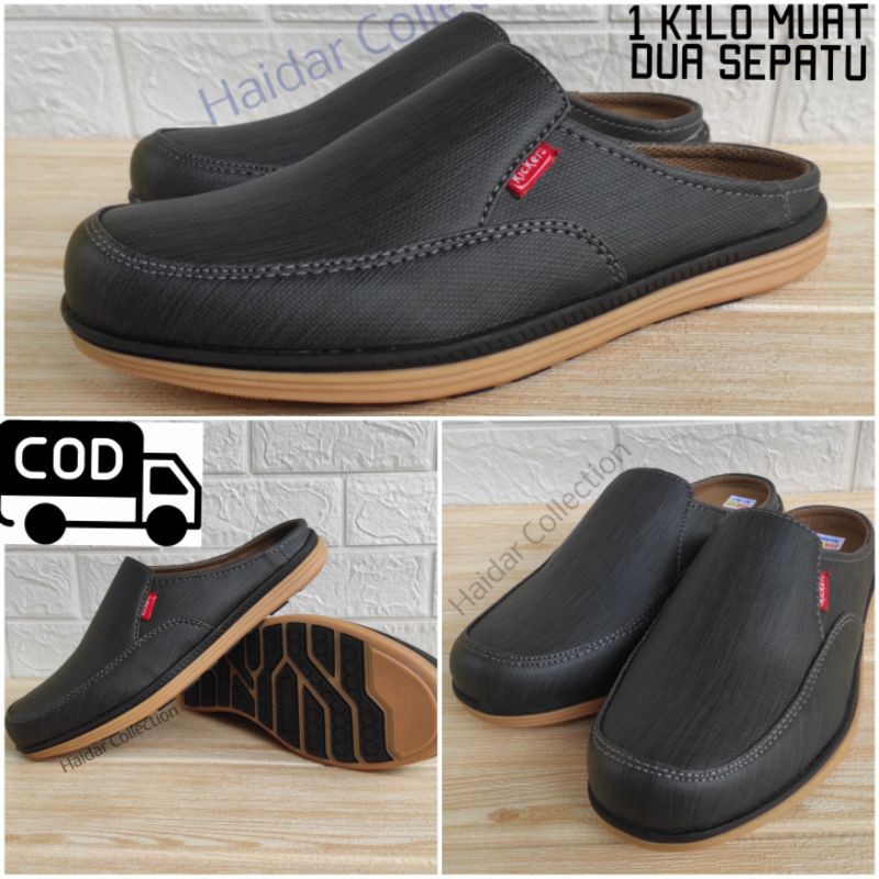 39-44 Selop Bustong Pria Coklat Slip On Import Kasual Sol Karet Lentur Kulit Cowok Slop Kantoran