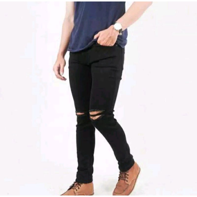 Celana jeans sobek lutut pria/wanita jumbo/ripped jeans softjeans/streetch karet melar jumbo