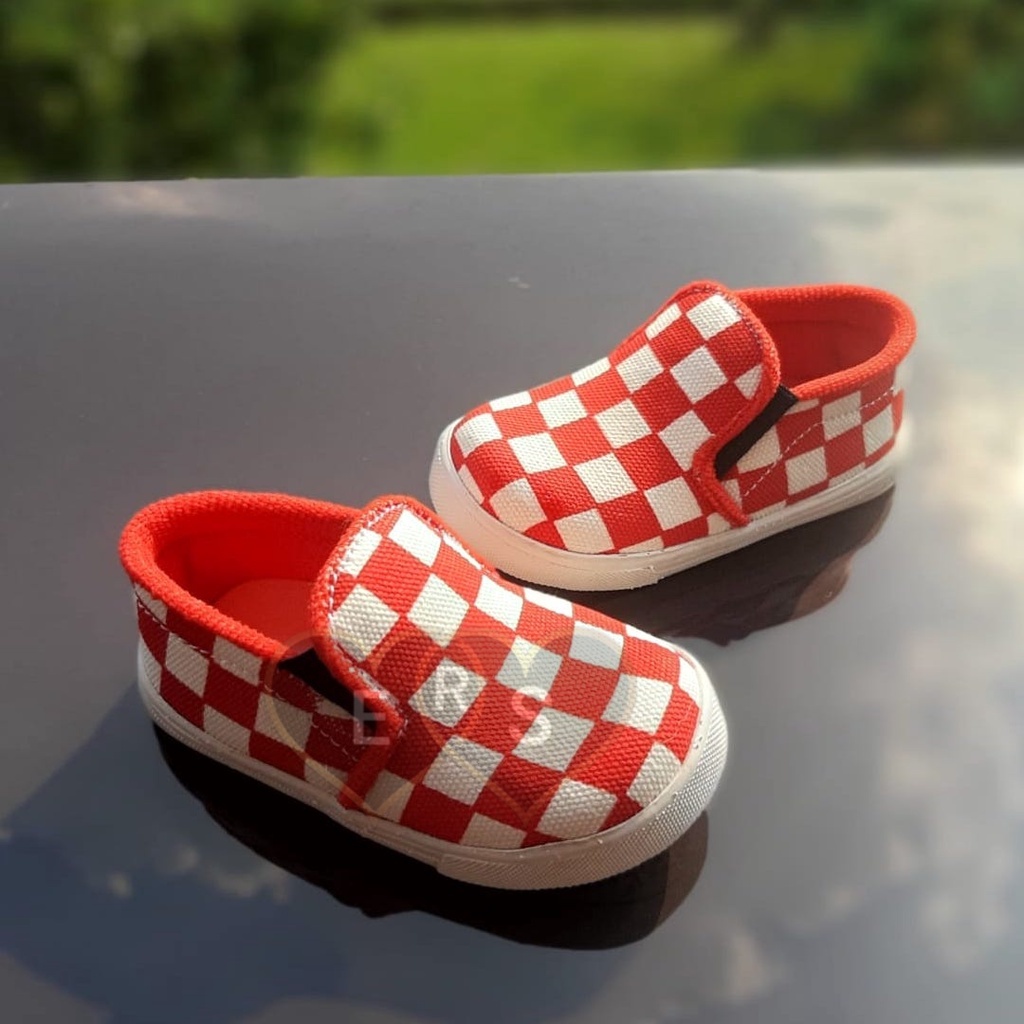 TOKO ERS SOL05 Sepatu Slip On Anak Motif Catur Umur 1 2 3 thn - Kanvas