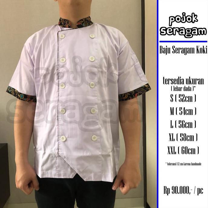 Baju Seragam Koki / Chef // Lengan Pendek // Putih-batik PROMO