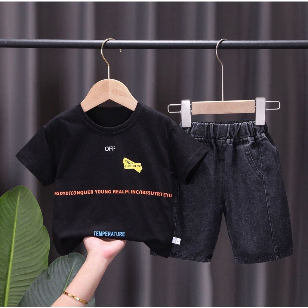 PROMO SETELAN BAJU ANAK MOTIF OFFWHIITE CELANA DENIM 1-5 TAHUN SETELAN BAJU ANAK LAKI LAKI DAN PEREMPUAN TERBARU SETELAN BAJU ANAK TERR HITZ