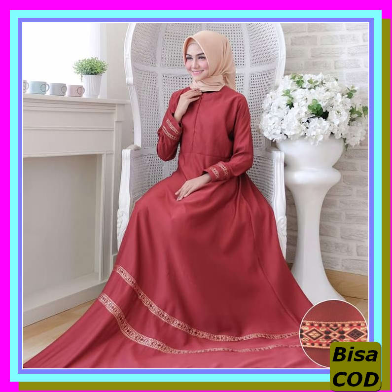 [Cod] Pakaian Baju Fashion Gamis Wanita Cewek Dress Gamis Ceruti  JH784 [Marlina Maxi Maroon Ni] G