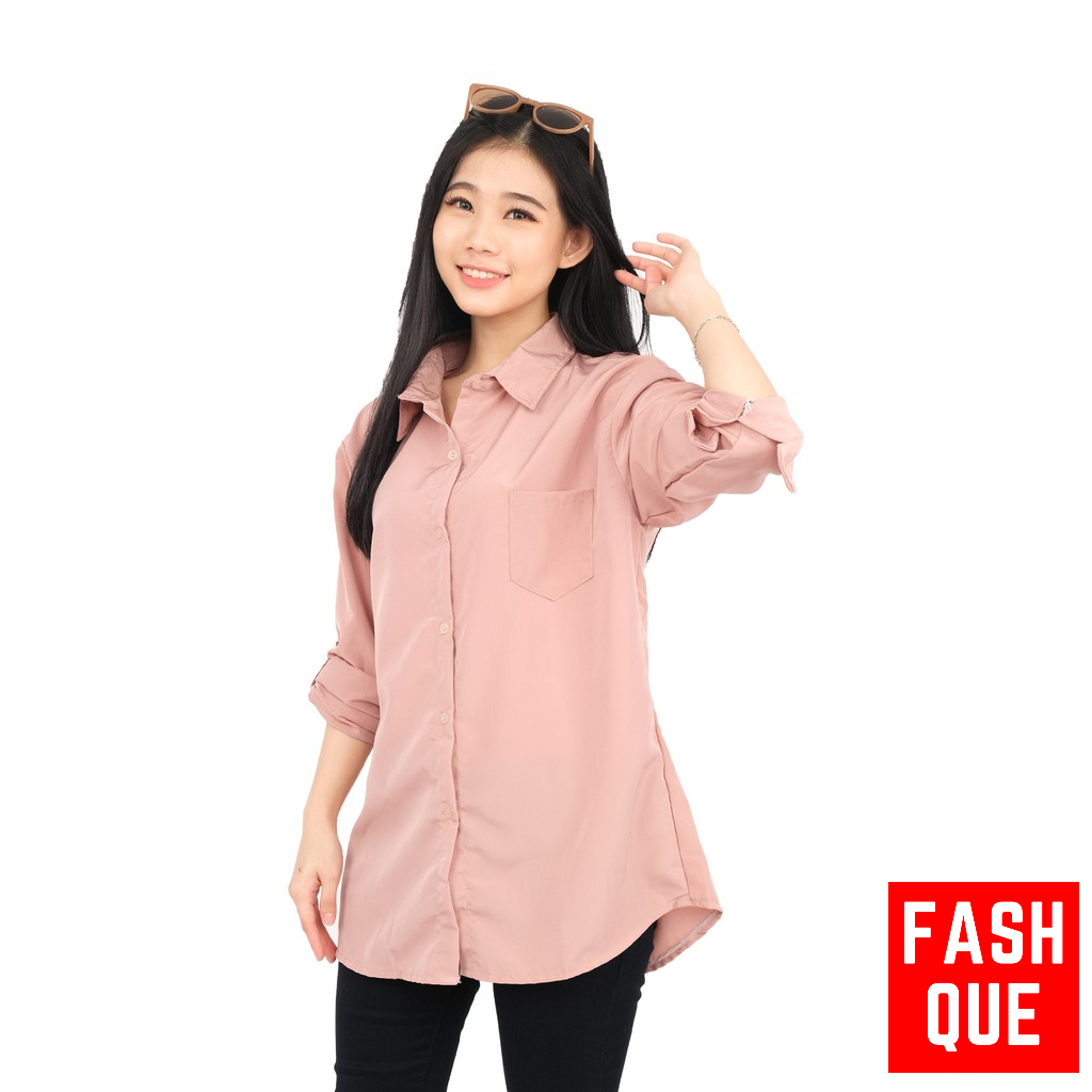 Kemeja Wanita Jumbo Lengan Panjang Polos Casual Oversize Terbaru Murah Kekinian - 0064-MOCCA
